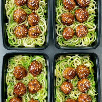 Asian Glazed Meatballs with Zucchini Noodles Meal Prep - Kirbie's Cravings