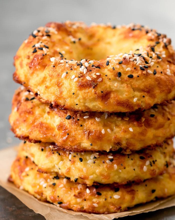 close-up photo of a stack of cauliflower bagels