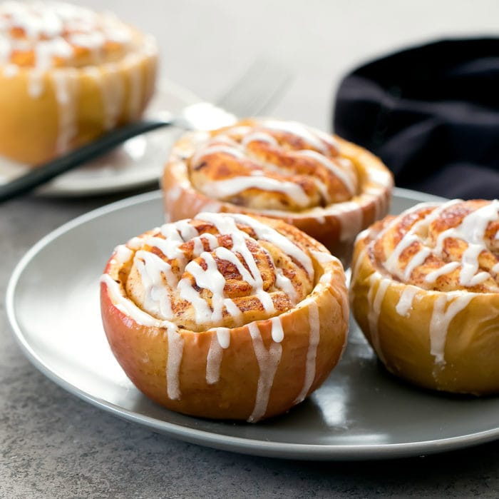 plate of cinnamon roll stuffed apples