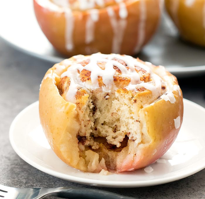 inside of cinnamon roll stuffed apple