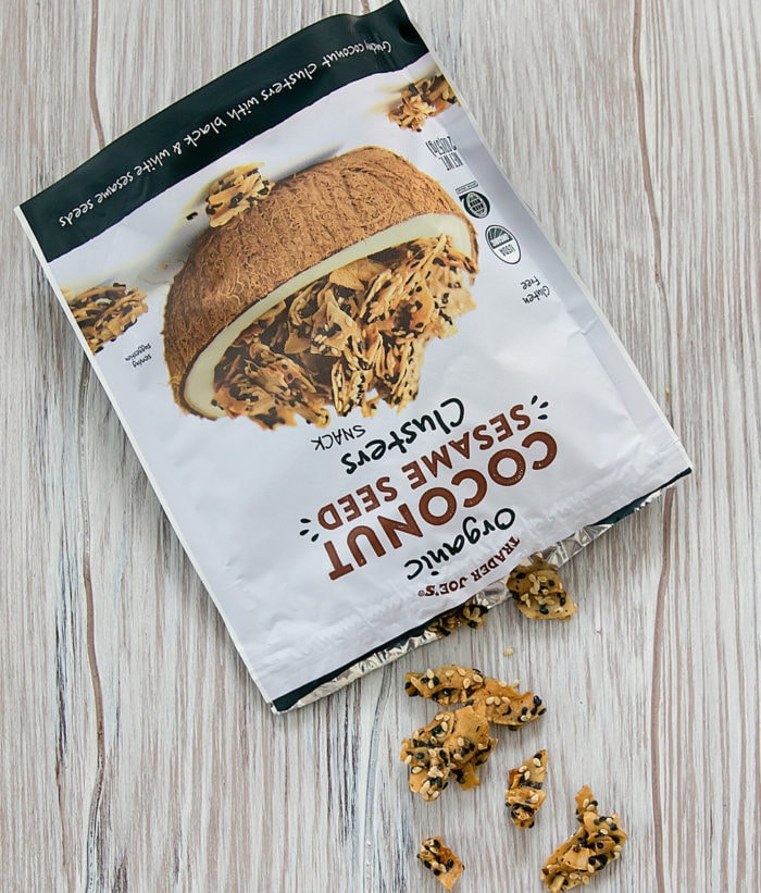 open bag of coconut sesame seed clusters
