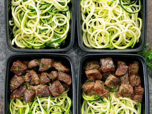Steak bites with zucchini noodles