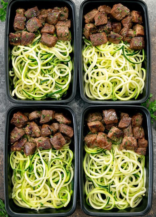 Garlic Butter Steak Bites with Zucchini Noodles Meal Prep Kirbie's