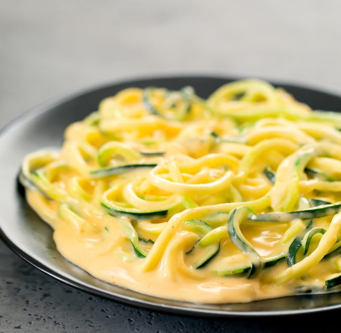 close-up photo of a plate of Zucchini Noodles Mac & Cheese