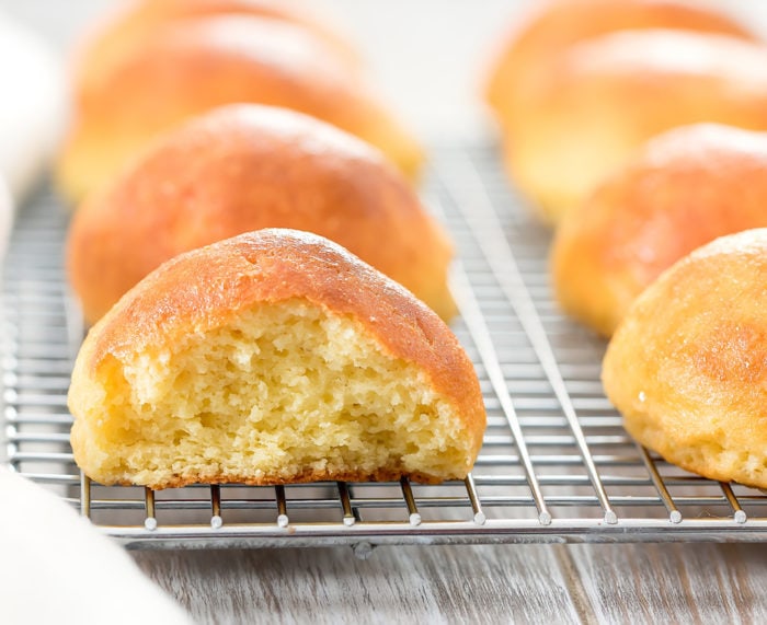 close-up photo of keto bread rolls on a baking rack