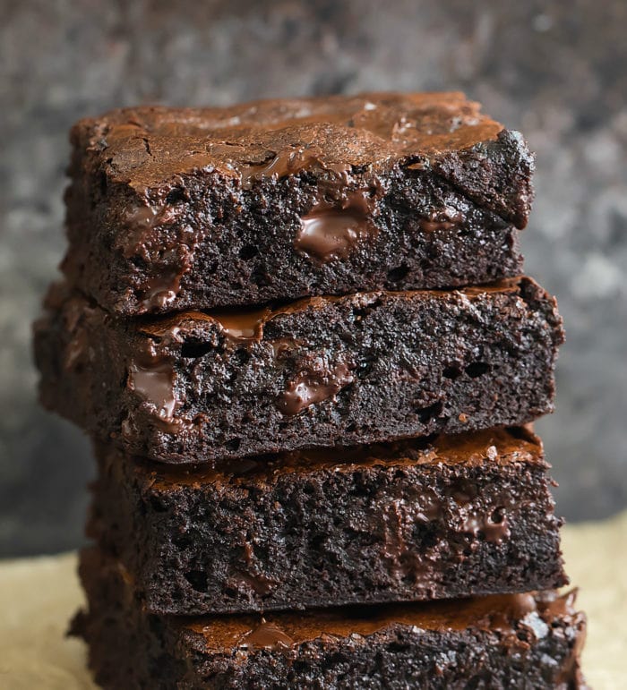 close-up photo of a stack of brownies.