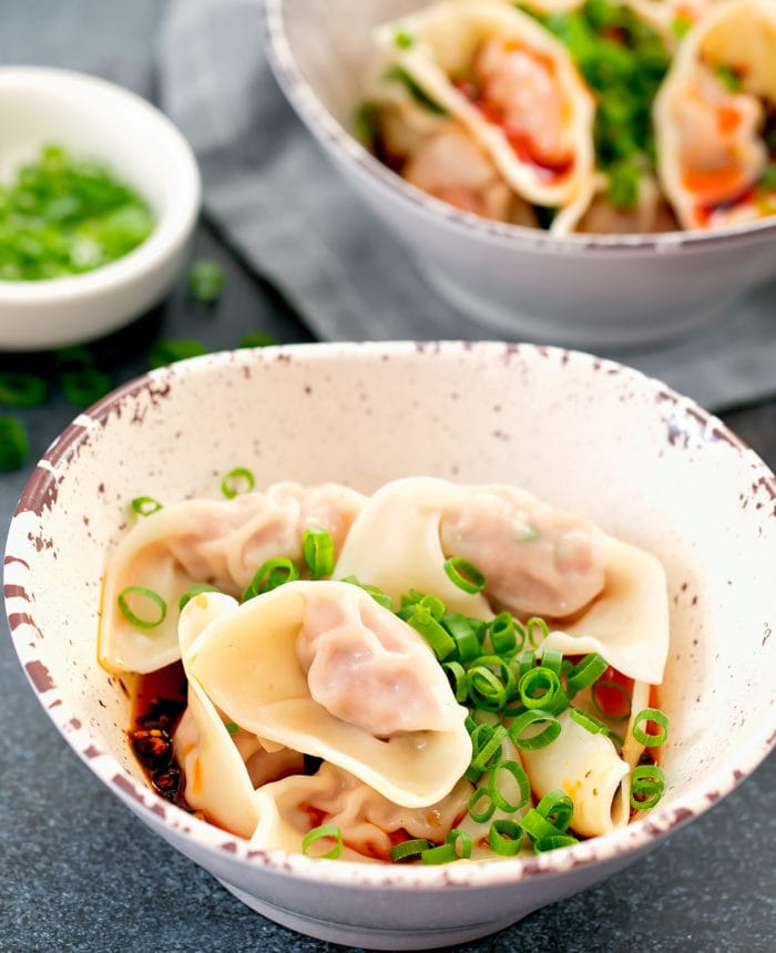 photo of a bowl of wontons