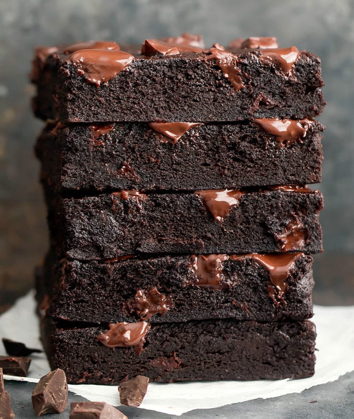 close-up photo of a stack of avocado brownies