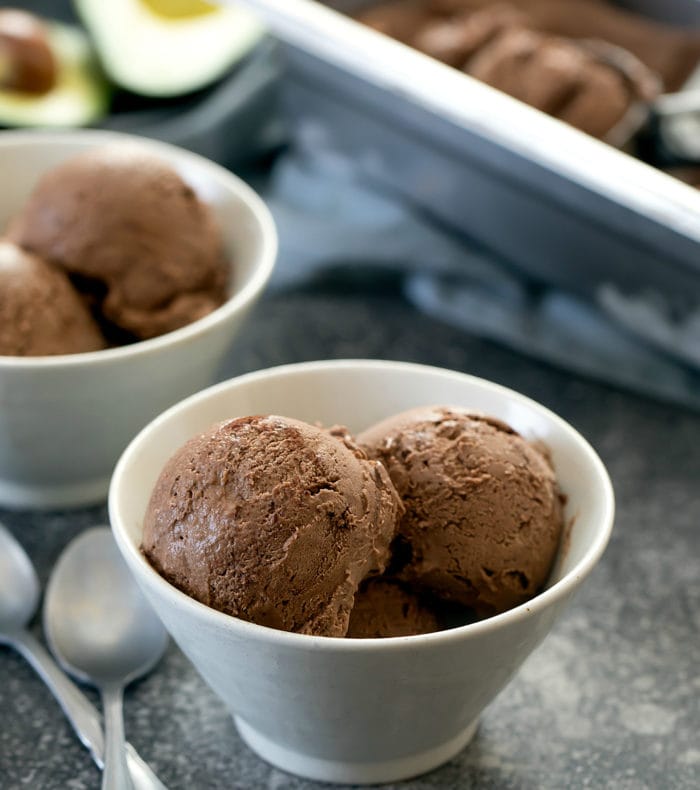 photo of a bowl of chocolate avocado ice cream