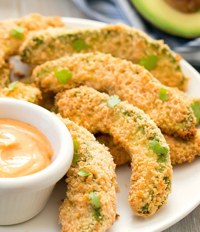 close-up photo of a plate of avocado fries
