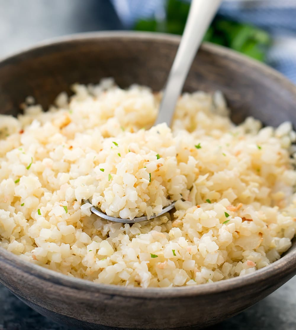 Garlic Roasted Cauliflower Rice (Low Carb Side Dish) - Kirbie's Cravings
