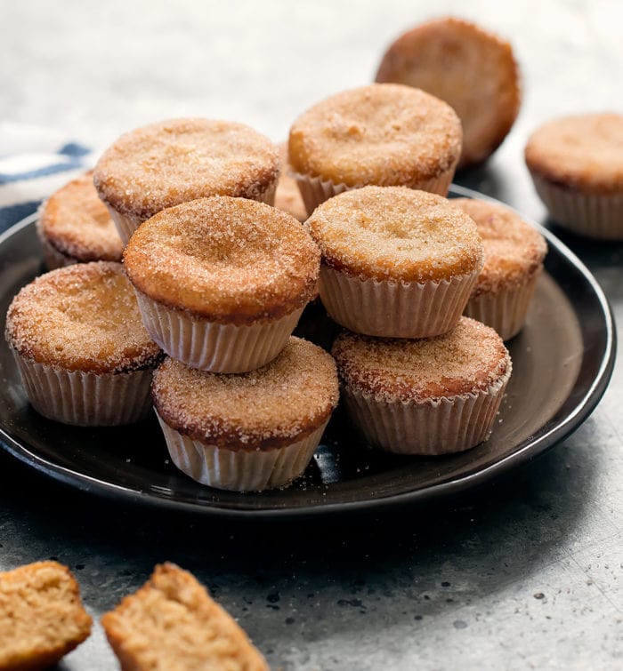 photo of keto donut muffins stacked on a plate
