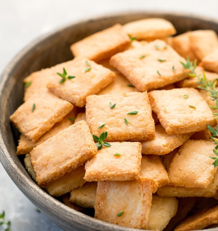 close-up photo of cheese crackers in a bowl