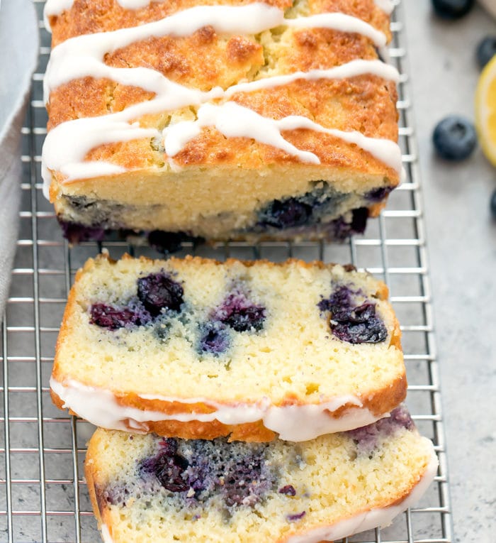 overhead slices of slices of blueberry bread