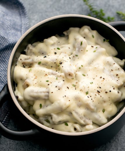 overhead photo of low carb mac and cheese