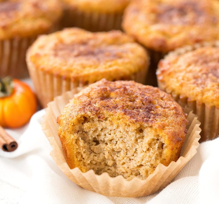 close-up photo of a muffins with a bite taken out to show the inside