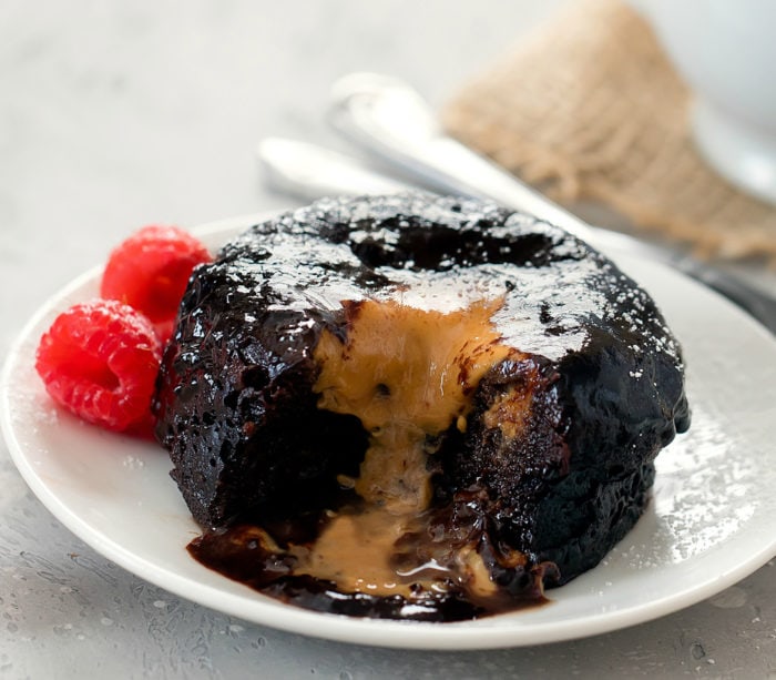 close-up photo of a lava cake on a plate