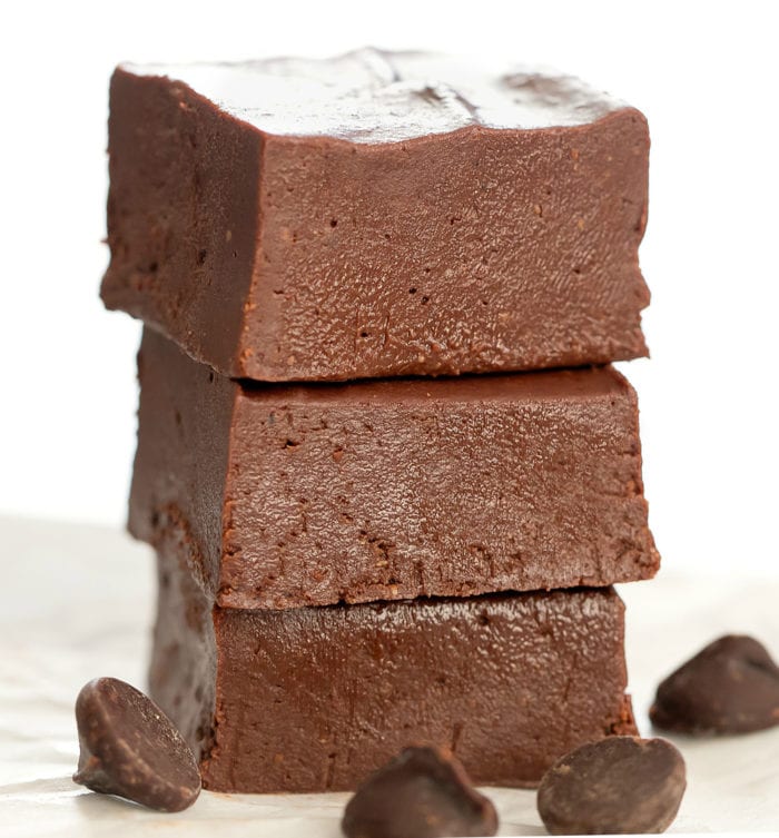 close-up photo of a stack of fudge