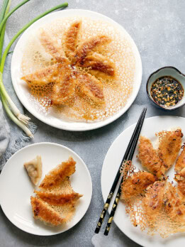 overhead photo of potstickers