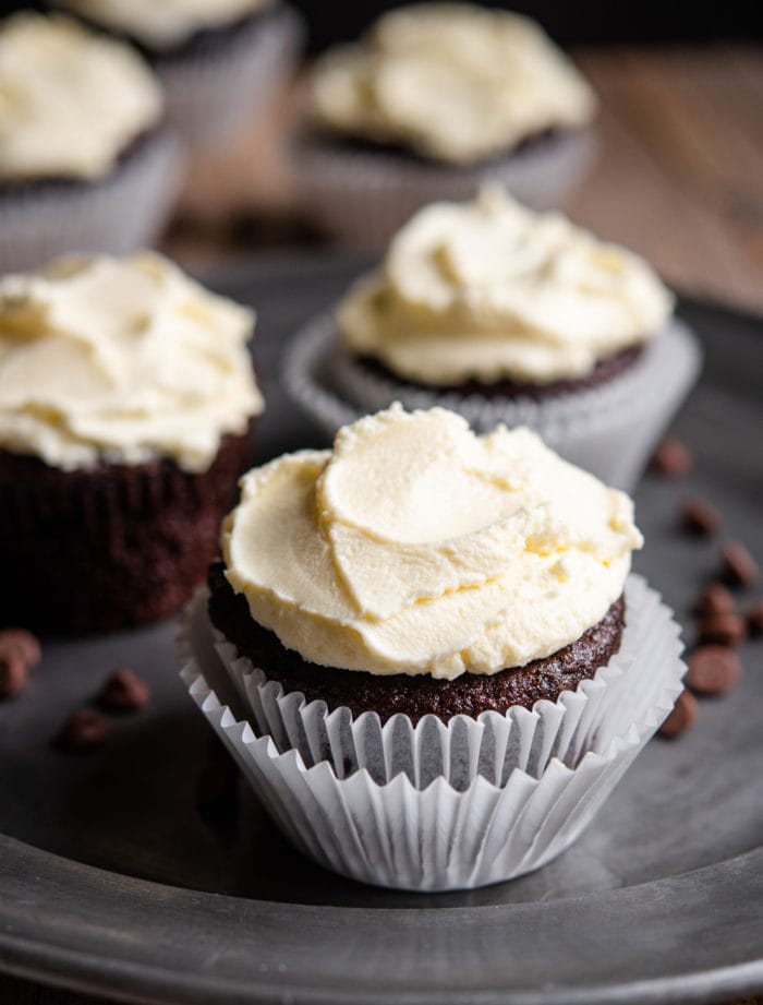 photo of chocolate cupcakes with frosting