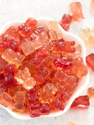 overhead photo of a bowl of keto gummy bears