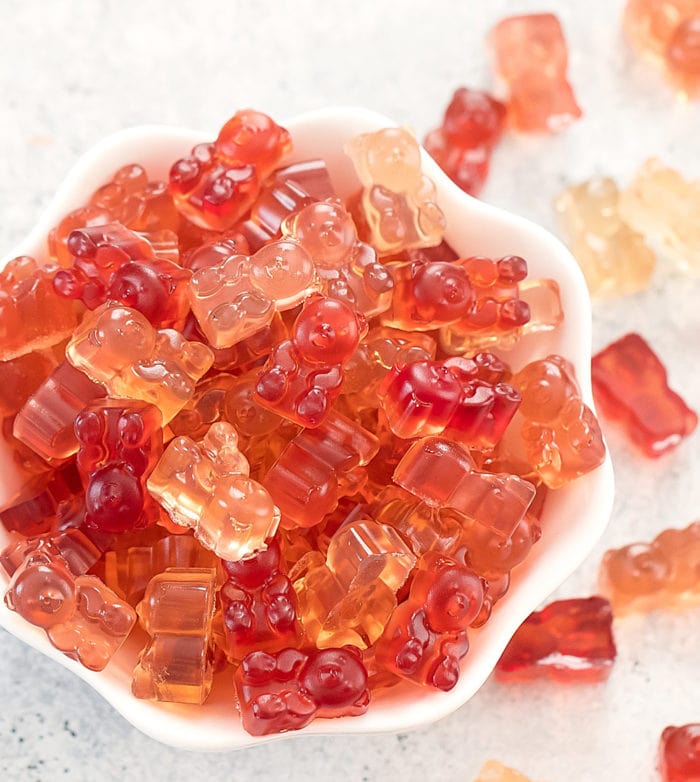 close-up photo of a bowl of gummy bears