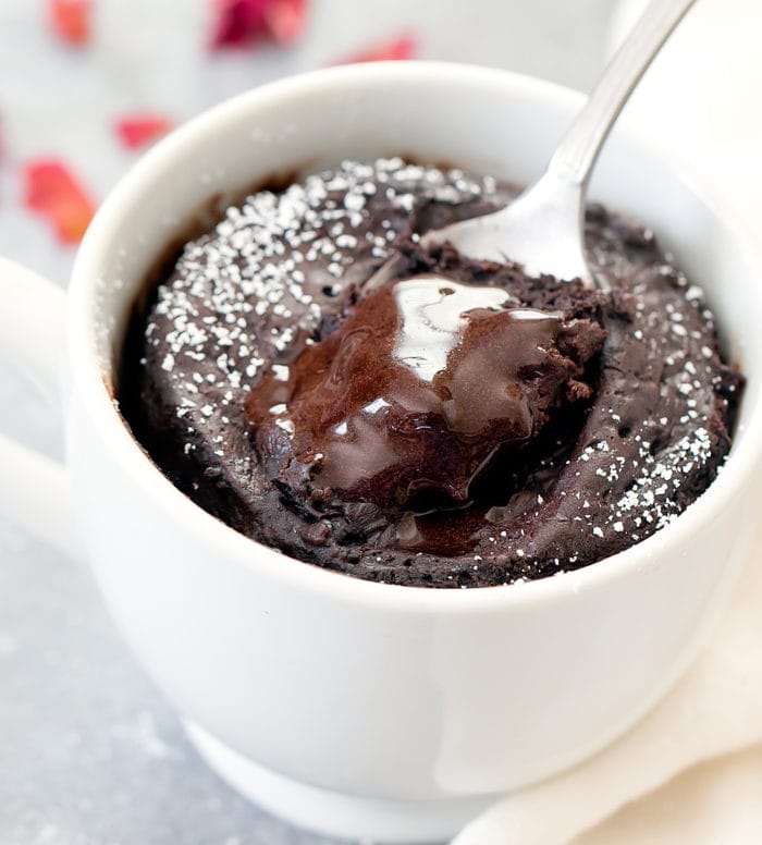 photo of a spoon with a scoop of lava cake