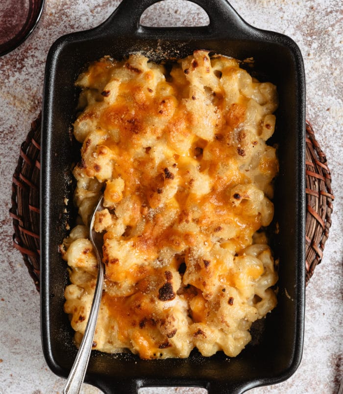 photo of mac and cheese in a baking dish