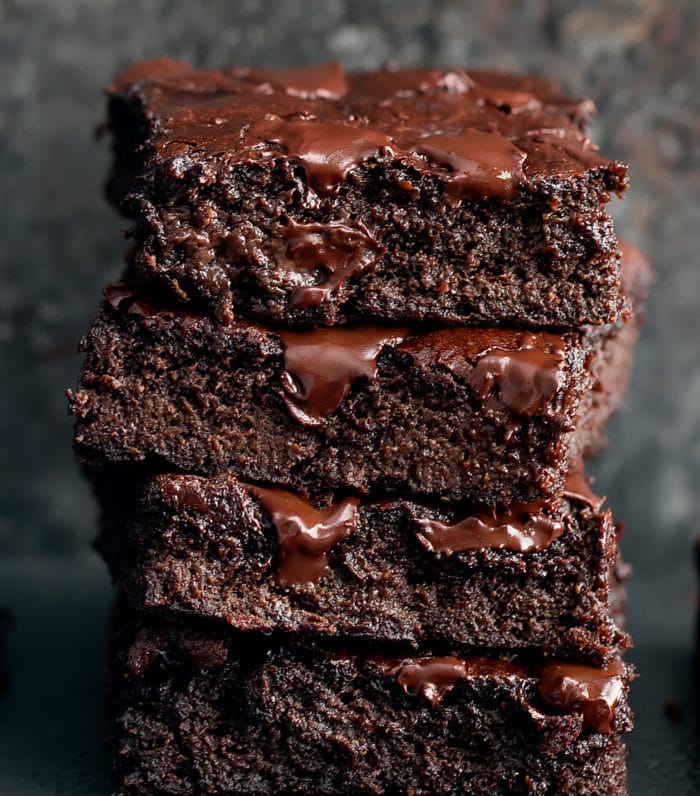 close-up photo of a stack of brownies