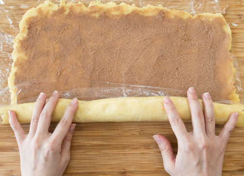 photo showing how to start rolling the dough up