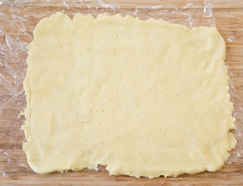 photo of the dough rolled into a rectangle