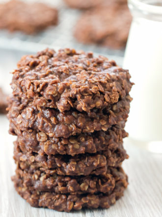 photo of a stack of no bake oatmeal cookies