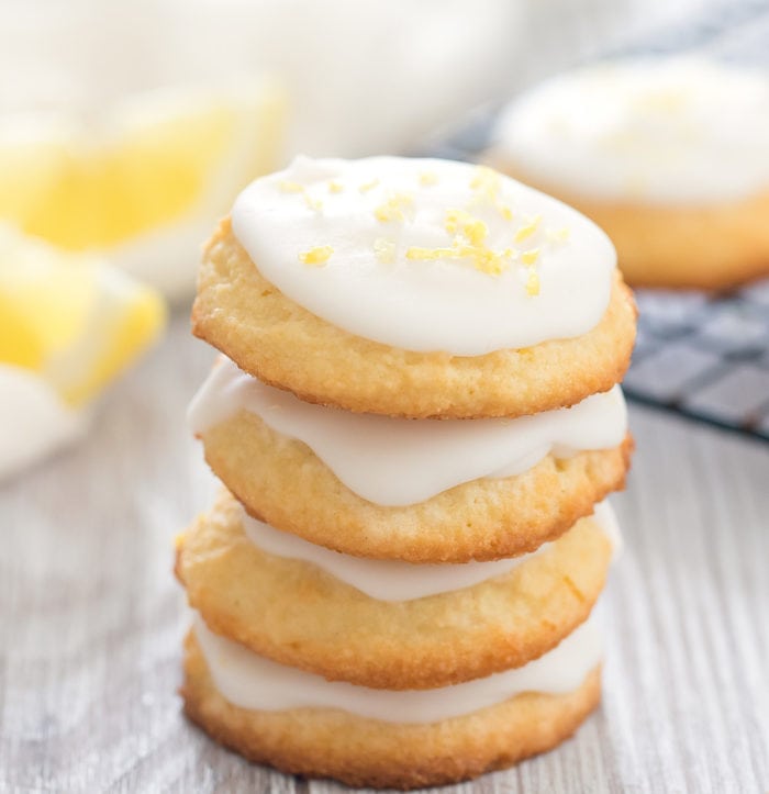 close-up photo of a stack of keto lemon cookies