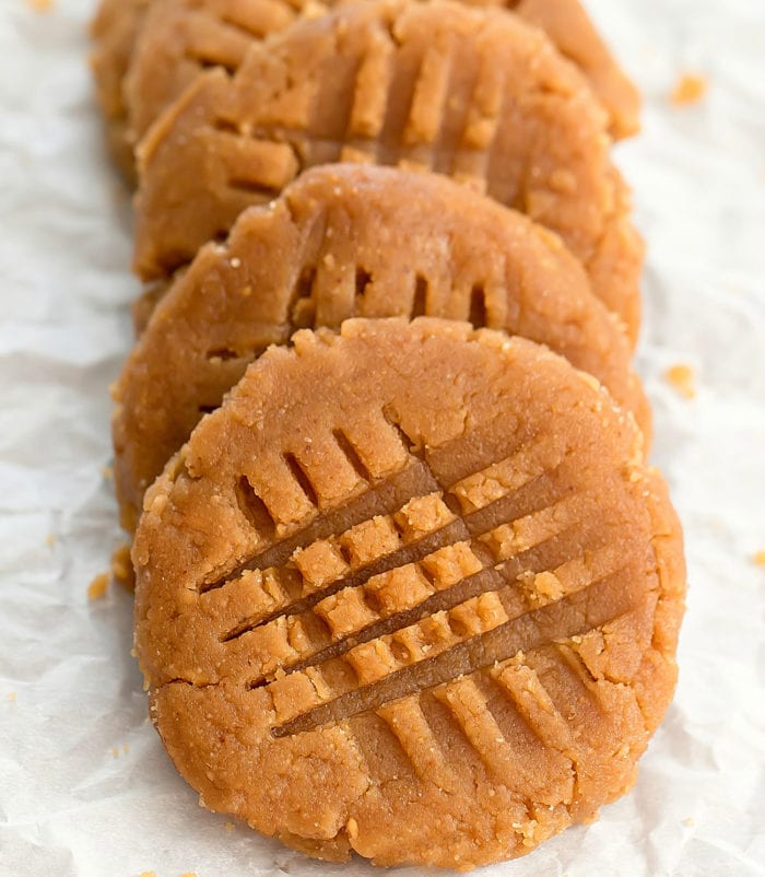 row of peanut butter cookies.