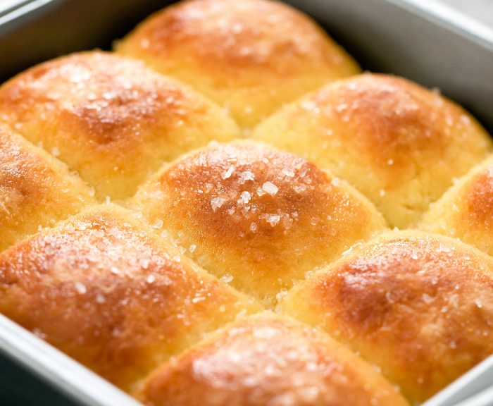 a pan of baked rolls.
