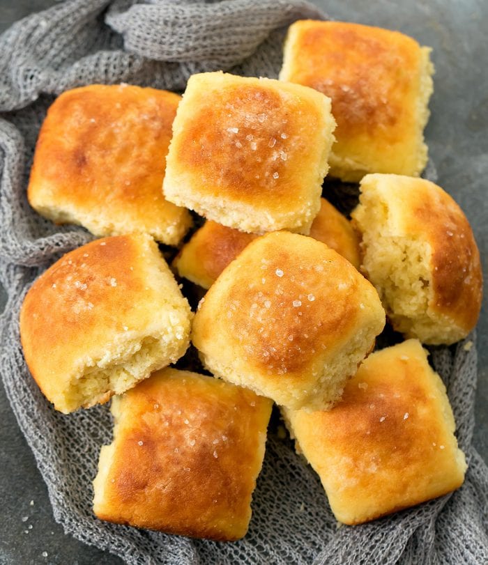 overhead shot of the parker house rolls.