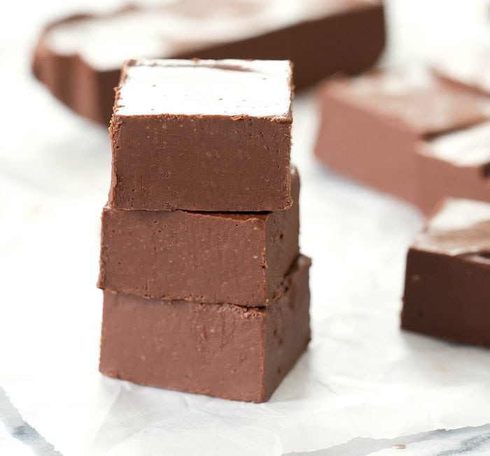 a stack of three pieces of fudge