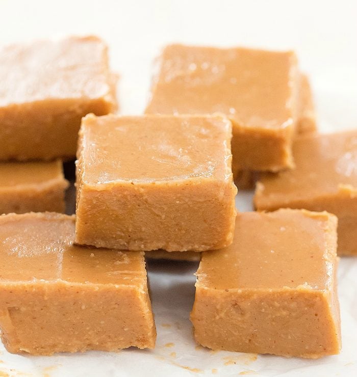 close up shot of pieces of peanut butter fudge