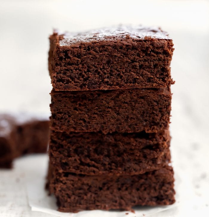 a stack of four brownies.