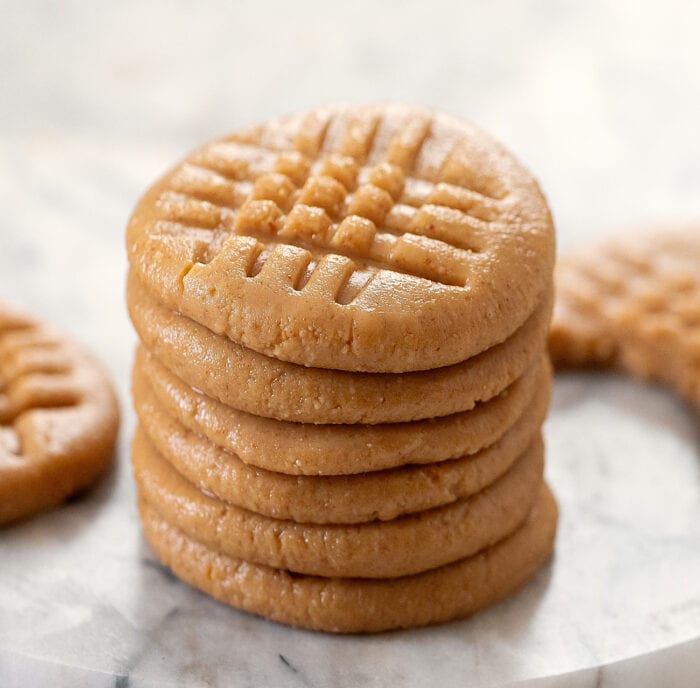 a stack of no bake peanut butter cookies.