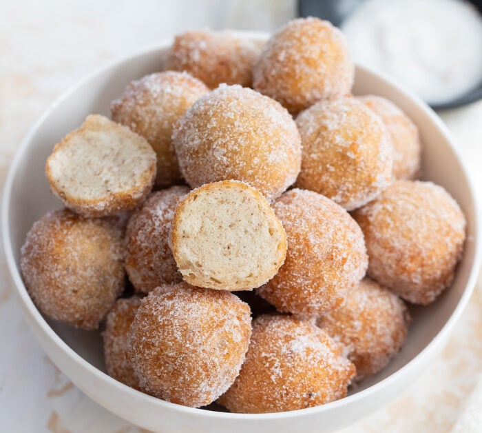 a bowl of donut holes.