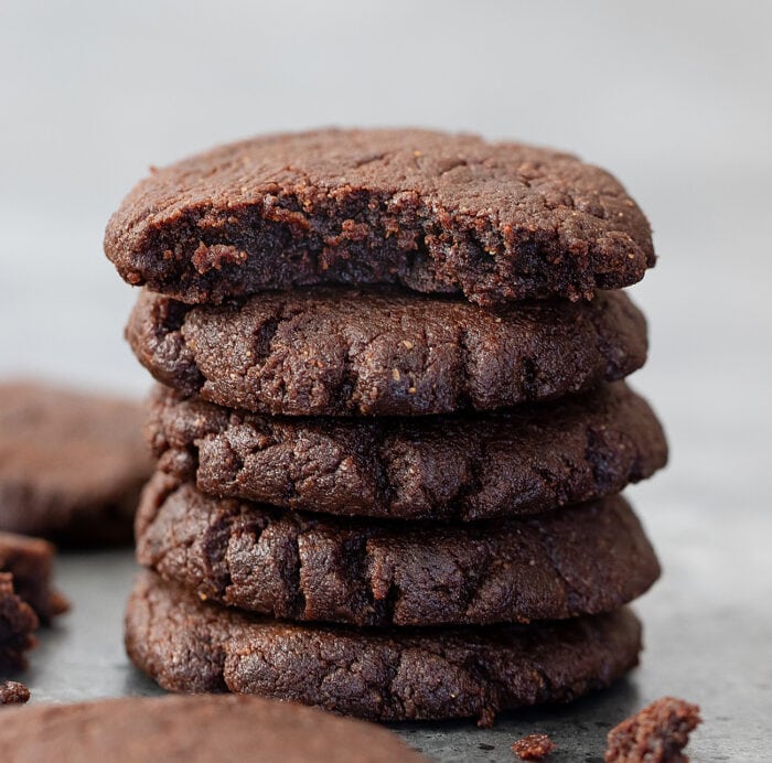 a stack of keto chocolate cookies.