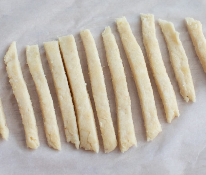the dough cut into fries.