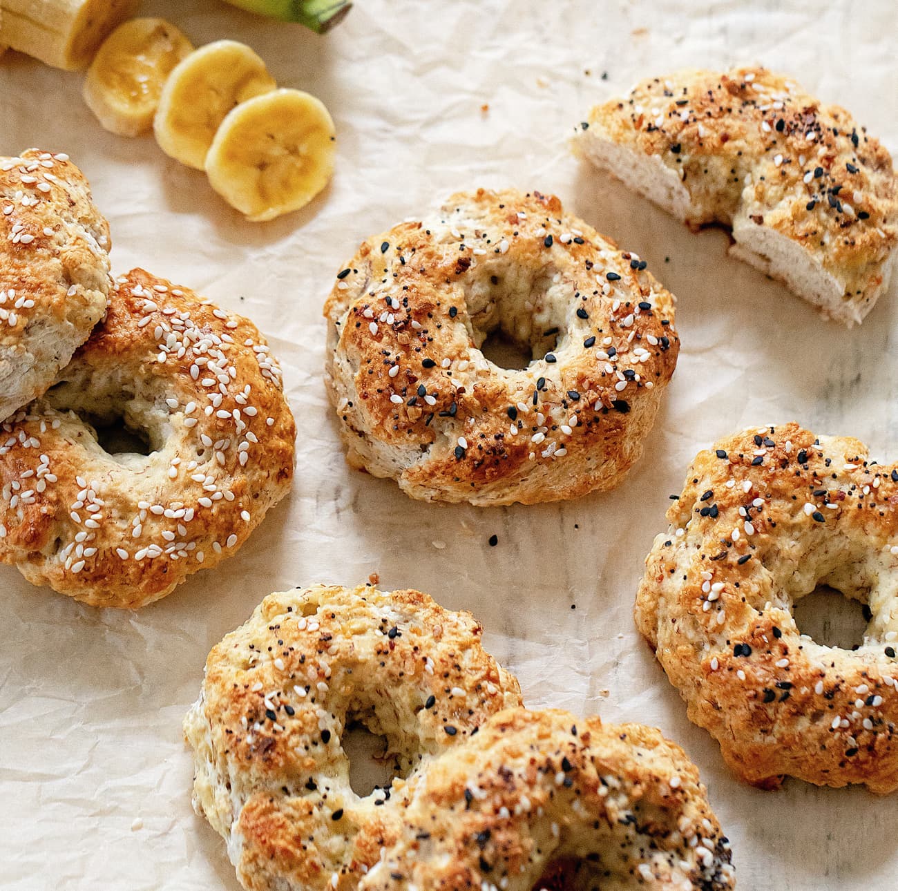 2 Ingredient Banana Bread Bagels (No Yeast, Sugar, Butter or Oil