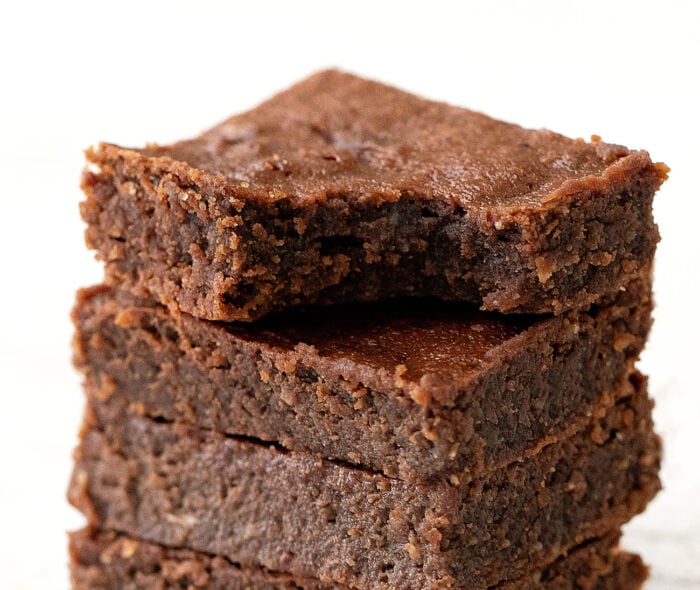 close-up photo of a brownie stack.