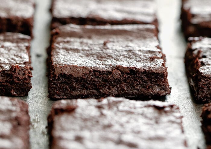close-up shot of sliced brownies.