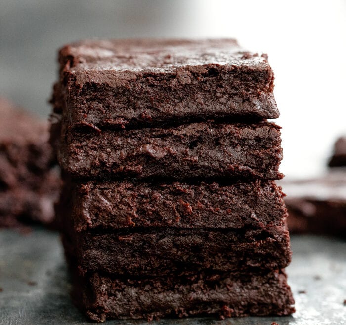 a stack of four brownies.