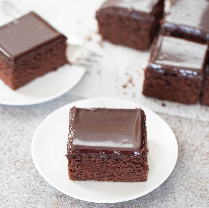 slices of chocolate cake.