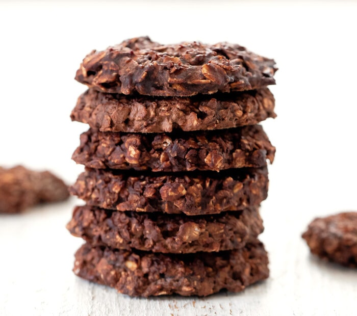 a stack of six no bake cookies.