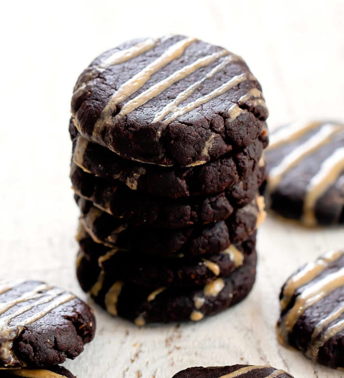 a stack of peanut butter brownie cookies.